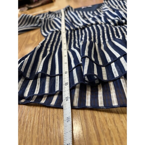 Parker Navy White Stripe V Neck Smocked Peplum Long Sleeve Blouse Size S - Picture 8 of 9